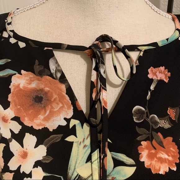 Pleione black floral long sleeve blouse size small - Picture 5 of 7